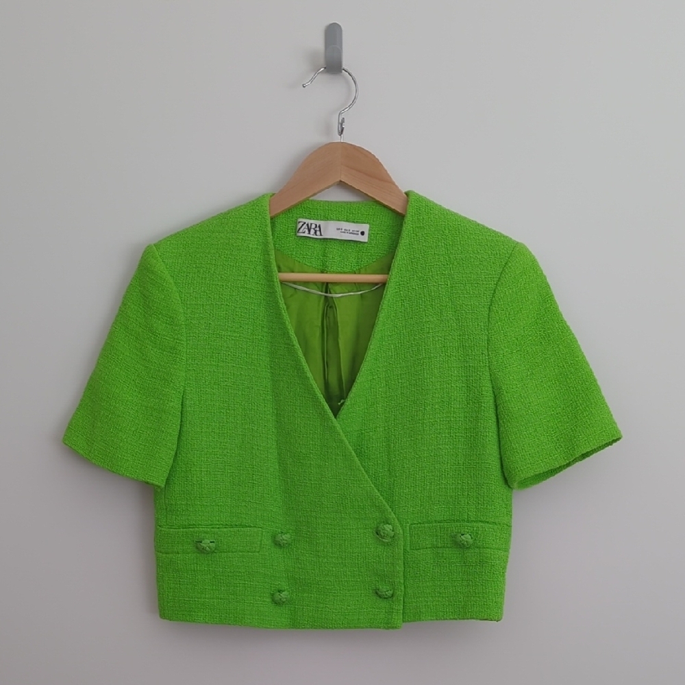 Zara Lime Green Short Sleeve Cropped Blazer